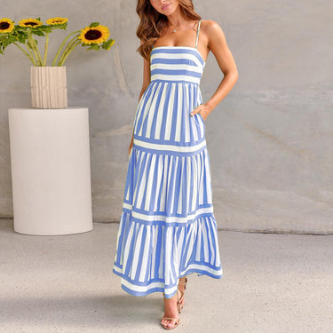 Summer Striped Printed Suspender Long Dress