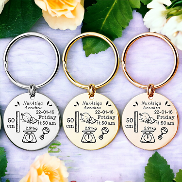 Customizable Personalized Baby Birth Keychain