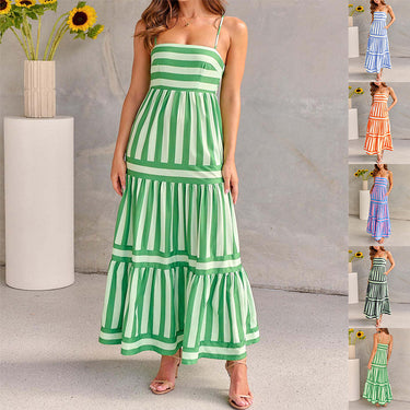 Summer Striped Printed Suspender Long Dress