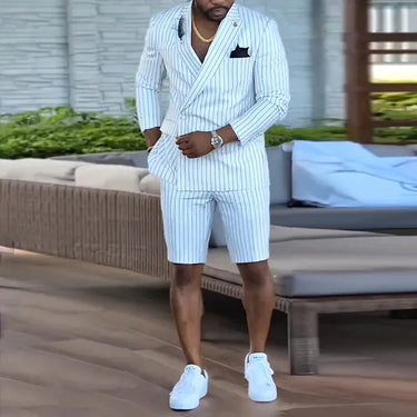 Casual Black Striped Men's Trendy Shorts Suit