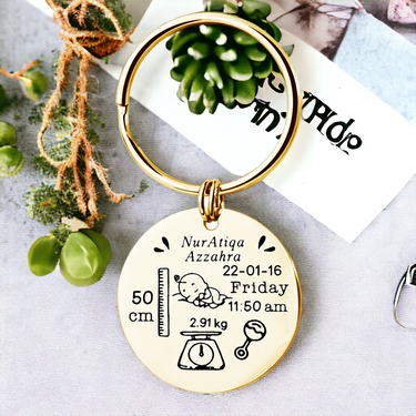 Customizable Personalized Baby Birth Keychain